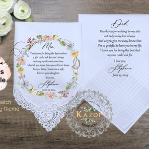 Wedding Handkerchief Gift for Parents-Mother of the Bride Gift & Father of the Bride Gift from the Bride-Gift Set-Personalized Gift