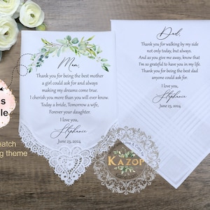 Wedding handkerchief-bride & groom parents wedding gift-Personalized Bridal Gift set