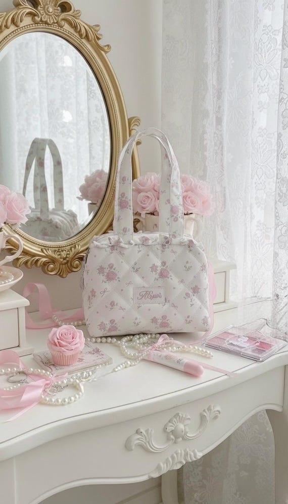 Rosetta Quilted Mini Tote Cosmetic Bag – Coquette Floral Travel Pouch