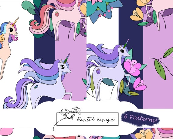 6 Unicorn Seamless Patterns Printable Kids | Etsy