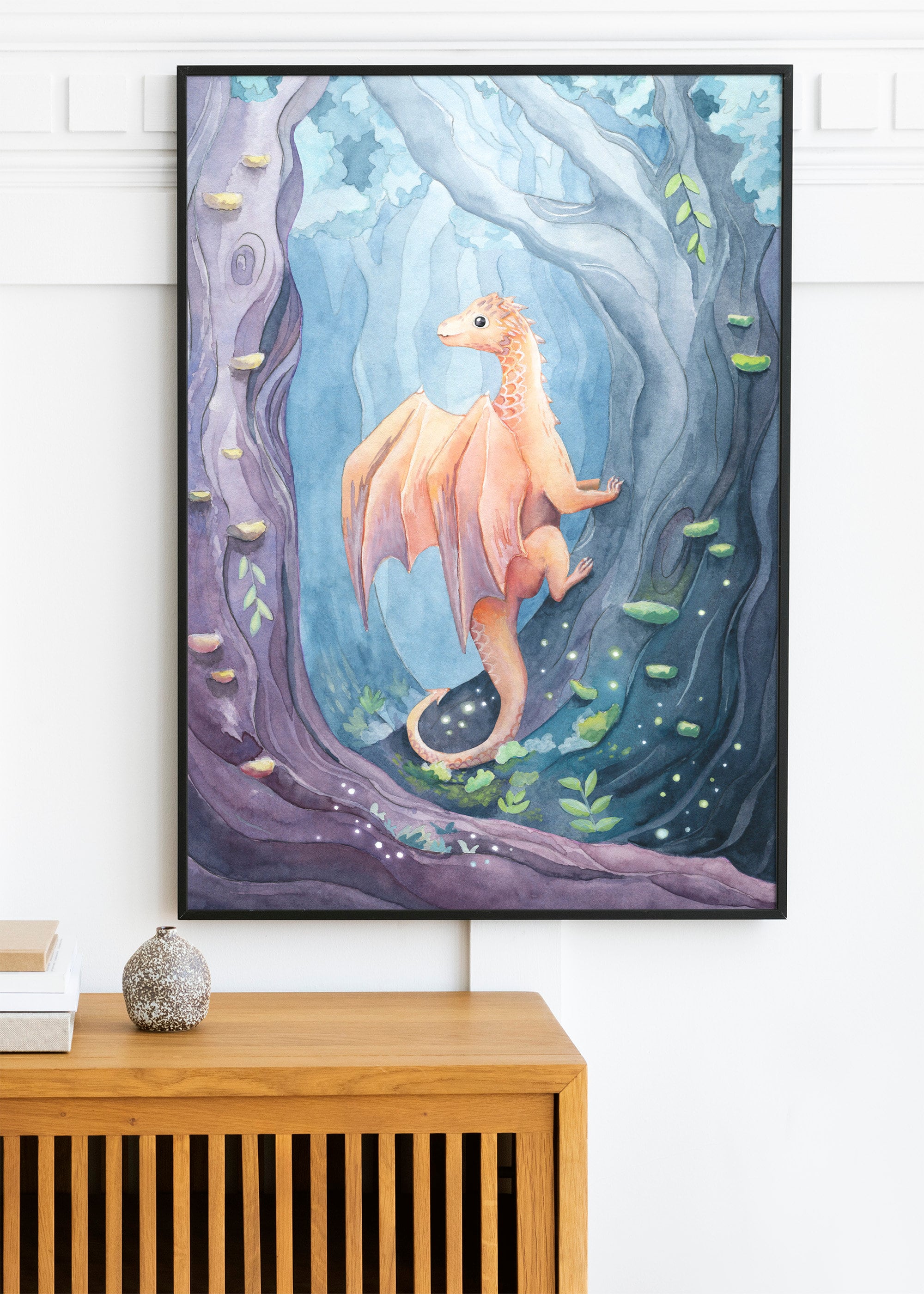 Watercolor Forest Dragon Art: Enchanted Whimsical Woodland Illustration ...