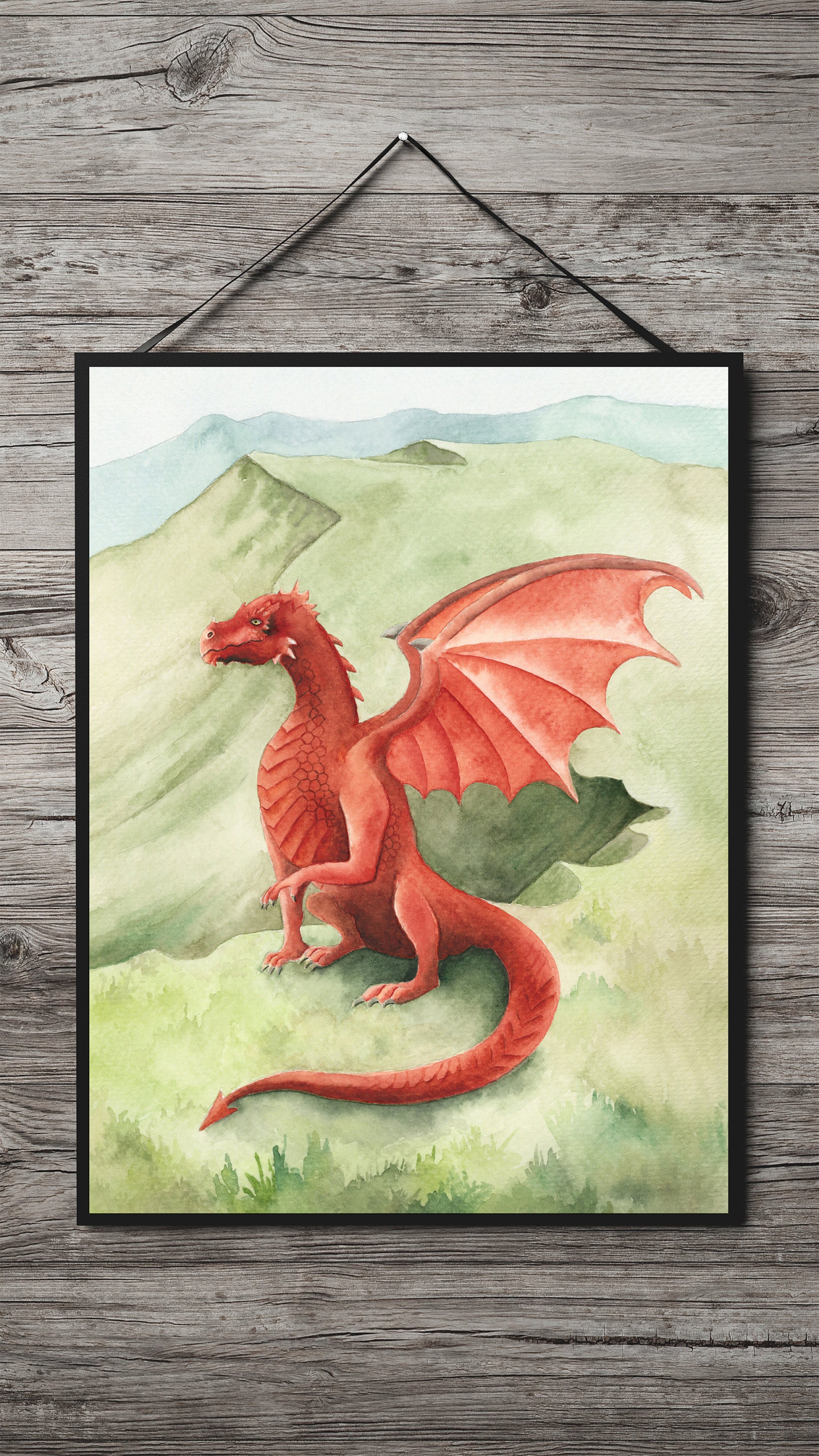 Welsh Dragon Printable Wall Art Wales Red Dragon Watercolor Etsy