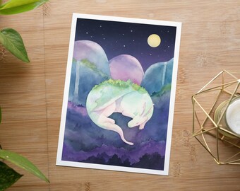 Stampa acquerello di drago addormentato: arte stravagante per la cameretta dei bambini, illustrazione di una notte da favola