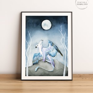 Griffin mythical creature | printable watercolor wall art | instant download