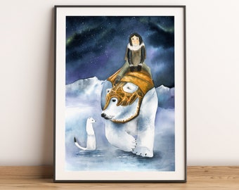 His Dark Materials Art: Lyra and Iorek Watercolor Print (Digital Download)