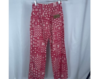 VTG 70s bandana print WRANGLER flare jeans red white size 12 RARE