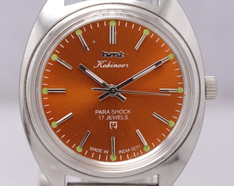 montre vintage HMT Kohinoor pour homme | Cadran orange, 17 rubis