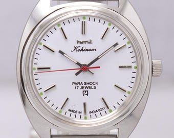 Reloj vintage HMT Kohinoor para hombre, 17 joyas, esfera blanca