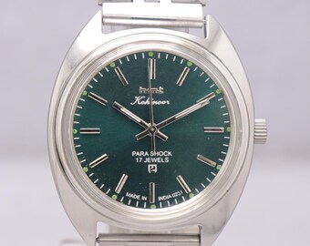 Reloj HMT Kohinoor vintage para hombre / Esfera verde mar, Para Shock, 17 rubíes