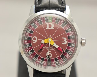 未使用【1970年代】カジノルーレット 万華鏡ダイヤル ヴィンテージ手巻き腕時計 ヴィンテージ ルーレットダイヤル メンズ腕時計 | スイス製手巻き