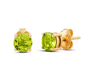Peridot Stud Earrings, Gold Peridot Earrings, August Birthstone Studs, Dainty Green Gemstone Earrings, Minimalist Gift for Her