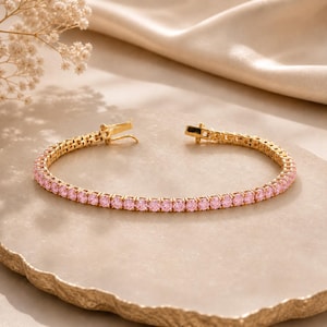 Elegant Blush Pink Tennis Bracelet, Luxury Statement Bracelet, Timeless Jewelry, Romantic Anniversary Gift for Her