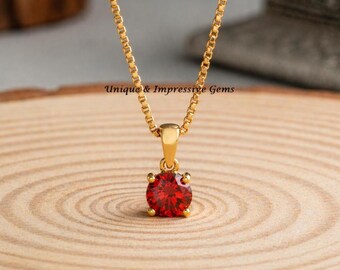 January Birthstone Necklace, Garnet Red Pendant Necklace, Dainty Gold Necklace, Minimalist Birthstone Jewelry, Gift for Her