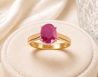 Ruby Solitaire Ring, Oval Ruby Ring, Made to Order Ring, July Birthstone Ring, Promise Ring Gift for Her