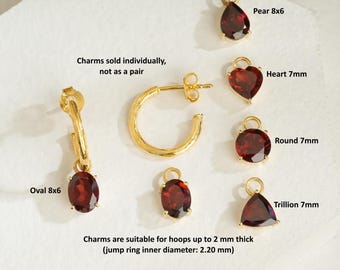 Garnet Earring Charms, januari geboortesteen bedels voor hoepels, gouden edelsteen bedels, verwisselbare hoepel bedels, dieprood cadeau voor haar