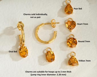Citrine Earring Charms, November Birthstone Charms for Hoops, Gold Gemstone Charms, Interchangeable Hoop Charms, Gift for Her