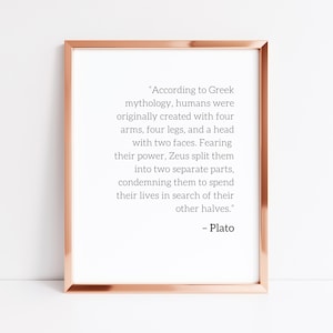 Plato Quote, Quotes about love, Romantic quotes, Quotes for soulmates, Romantic gift idea, Romantic wall art, romantic digital download.