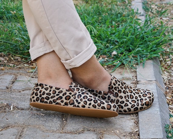 WOMEN Zero Drop Slip on Barefort LEOPARD Calf Hair Leather Handmade Shoes Natural Colorful 5mm Rubber Outsole Etsy