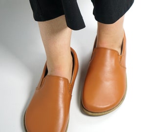 FRAUEN Barfuß GLATT TAN Leder handgemachte klassische jemenitische Schuhe, natürlich, bunt, Slip-On