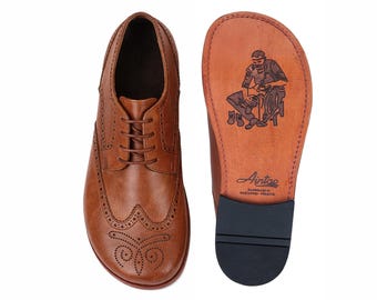 Women's Barefoot TAN TOLEDO Leather Oxford Shoes, Classic Comfort & Style: Handmade, Moccasins