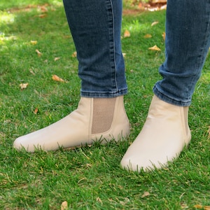 Men&#39;s Handmade Beige Leather Chelsea Boots: Barefoot Zero Drop