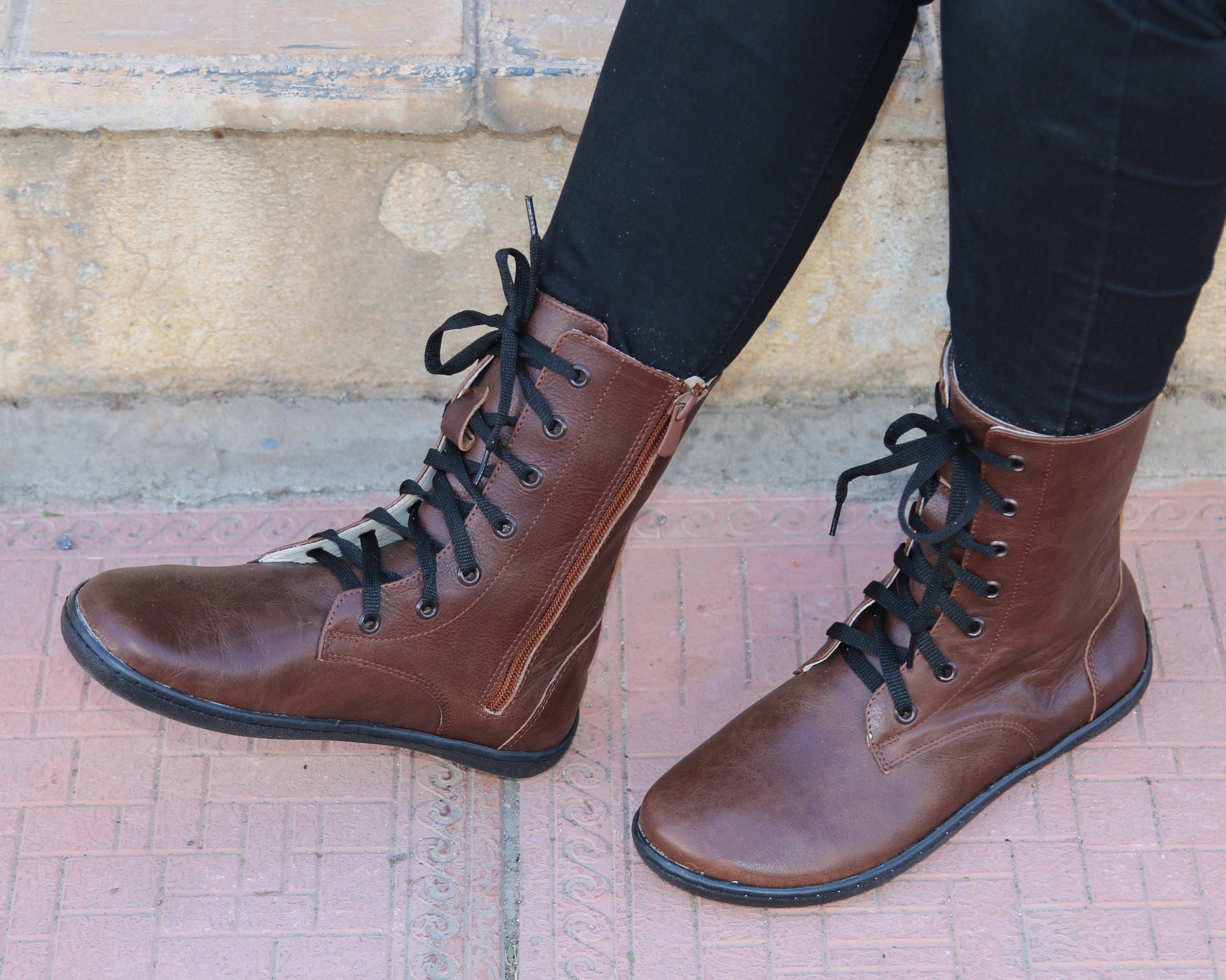 brown boots with strings