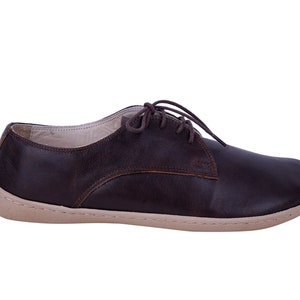 MEN Zero Drop Oxford Barefoot DARK BrOWN SMOOTH Leather Handmade Shoes, Natural, Colorful, Slip-On 6mm RuBBER OuTSOLE