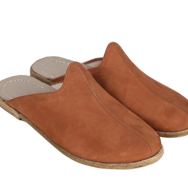 MĘSKIE szerokie pantofle, sandały Barefoot TAN NUBUCK skóra ręcznie robiona