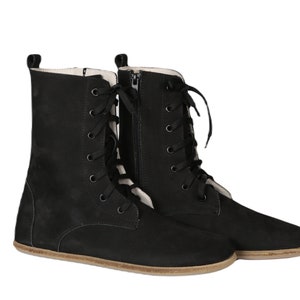 Handmade Mens Black Nubuck Leather Barefoot Boots - Zero Drop