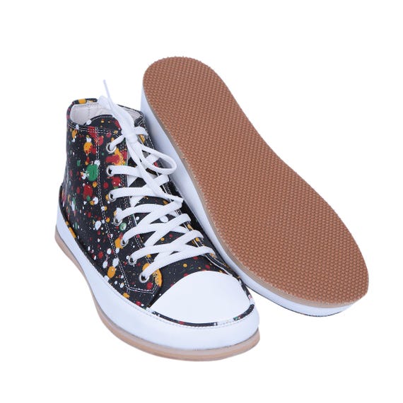 Handmade Barefoot Leather High Top Sneakers: Black Splash Converse