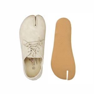 Women UNDYED-Crust CRAZY Leather Split-Toe Tabi Oxford Shoes – Handmade Barefoot Moccasins Rubber Sole
