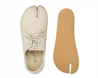 Scarpe Oxford Tabi da donna UNDYED-Crust CRAZY in pelle con punta divisa – Mocassini fatti a mano con suola in gomma