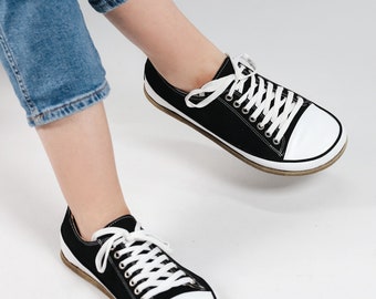 Handmade Mens Barefoot Black Nubuck Leather Sneakers - Wide Toe