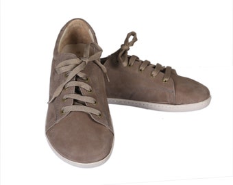 MEN SNEAKER SMOKED Nubuck Leather, Handmade Barefoot, Grounding, Zero Drop, Flexible Soft Rubber Sole, Stylish, Natural, Colorful