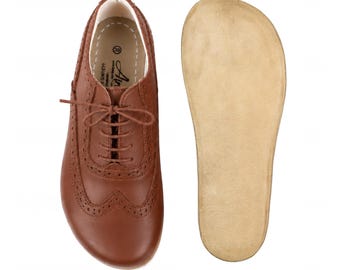 Handmade BROWN SMOOTH Leather Oxford Shoes: Women's Barefoot Moccasins