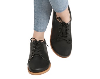 WOMEN Zero Drop SNEAKER Barefoot BLACK Smooth Leather Handmade Shoes, Natural, Colorful, Slip-On