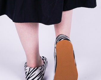 【日本未入荷】Shade leather ballerinas with elastic bands Flat Ballet Barefoot Zero Drop ZEBRA Calf Hair Leather