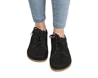 WOMEN Barefoot SNEAKERS BLACK Nubuck Leather Handmade Yemeni Shoes, Natural, Colorful, Slip-On