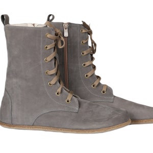 Handmade Mens Gray Nubuck Leather Barefoot Boots - Zero Drop