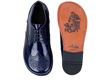 Women's Barefoot NAVY BLUE PATENT Leather Oxford Shoes, Classic Comfort & Style: Handmade, Moccasins