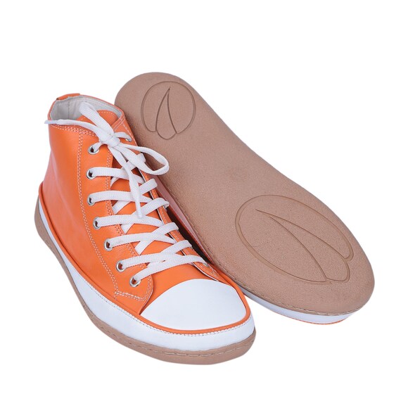 Handmade Mens Orange Leather Converse Style Barefoot Shoes