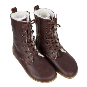 Shearling HEREN Laarzen Wide Zero Drop Barefoot DONKER Bruin Sooth Leather Handgemaakt, natuurlijk, kleurrijk, lederen binnenzool en buitenzool