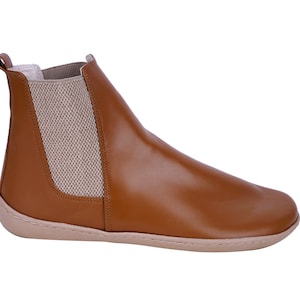 Handmade Mens Tan Leather Chelsea Boots: Zero Drop Barefoot Shoes
