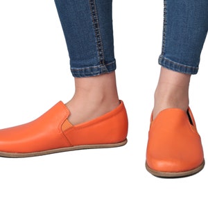 WOMEN Barefoot ORANGE Leather Handmade Classic Yemeni Shoes, Natural, Colorful, Slip-On