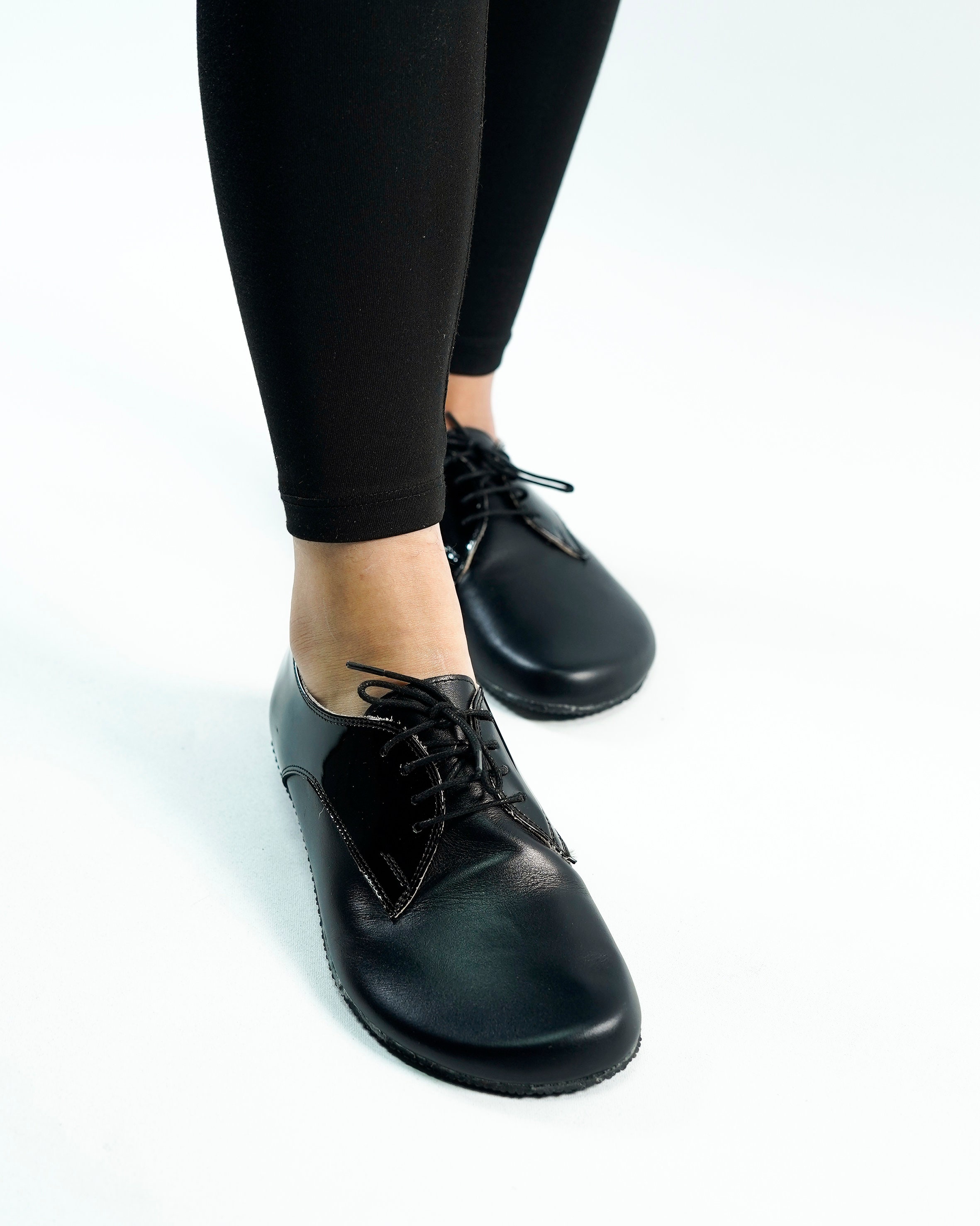 WOMEN Zero Drop Oxford Shoes Barefoot ALL Black Smooth