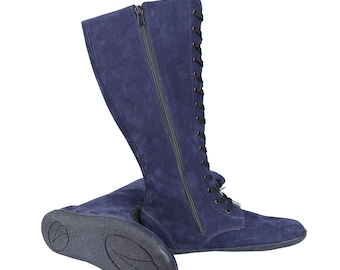 Handcrafted Nubuck Leather Barefoot Knee Boots: Wide Toe, Zero Drop