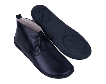 Handmade Black Leather Ankle Booties: Women's Barefoot Zero Drop Boots