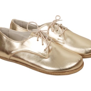 WOMEN Oxford Barefoot Bright GOLD Leather Handmade Classic Yemeni Shoes ...