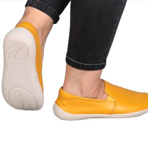 Mens Mustard Leather Barefoot Slip-Ons: Handmade Zero Drop Shoes