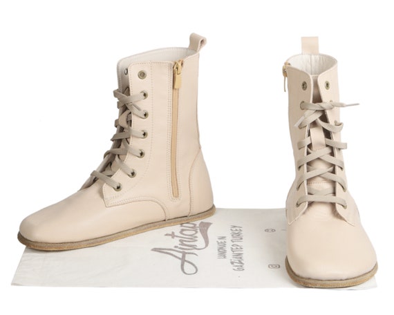 Botas MUJER ANCHO Zero Drop Descalzo BEIGE Cuero Sooth Hecho a